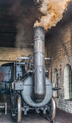 A vintage locomotive under steam