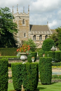 The formal gardens and Belton church