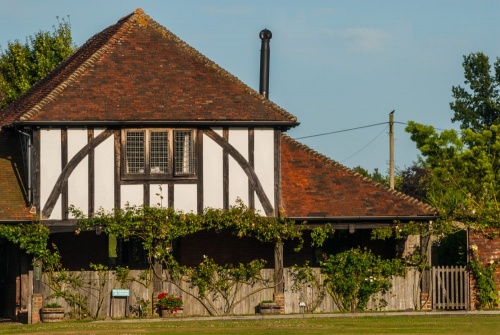 A timber-framed cottage near the village green