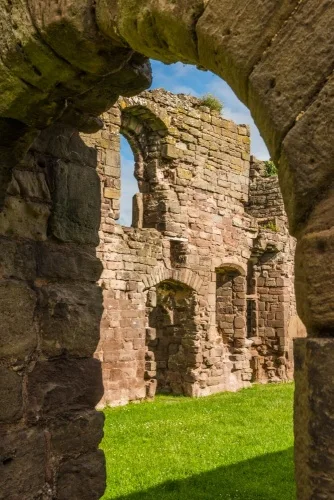 Looking into the abbey refectory