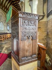 The finely-carved Jacobean pulpit