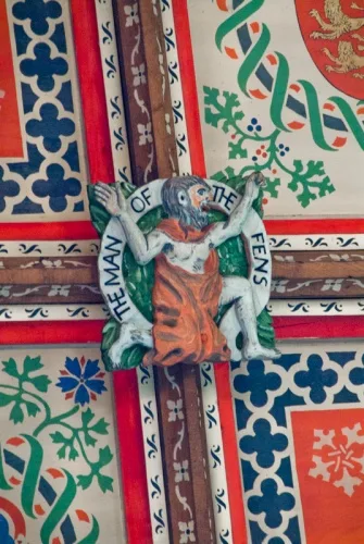 'Old Man of the Fens' painted roof boss