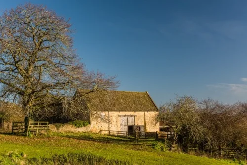An 18th-century barn on the edge of the village