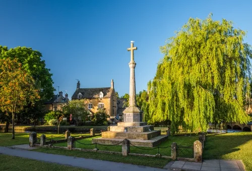 The war memorial and village green