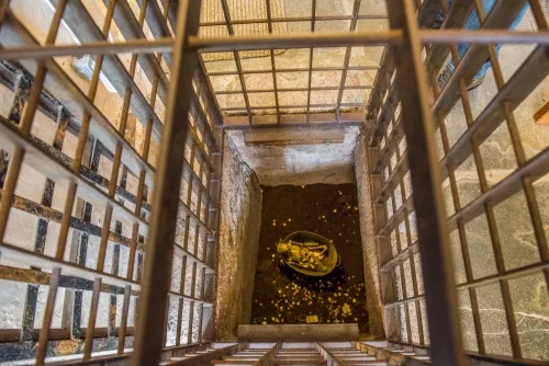 Looking down into the castle dungeon