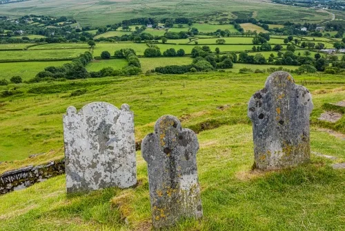 Gravestones in the burial ground