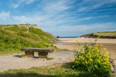 A bench overlooking Broad Haven South Beach