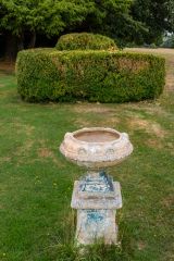 A neoclassical garden urn and topiary