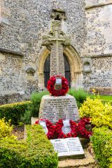 Broughton, St Mary's Church, The war memorial and west tower