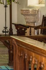 Broughton, St Mary's Church, The pillar piscina in the sanctuary