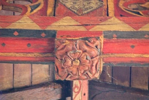 Painted Tudor rose roof boss