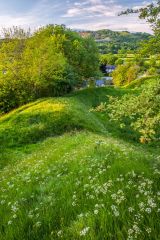 Looking along the earthwork defences