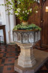 Burnham Thorpe, All Saints Church, 13th century Purbeck marble font