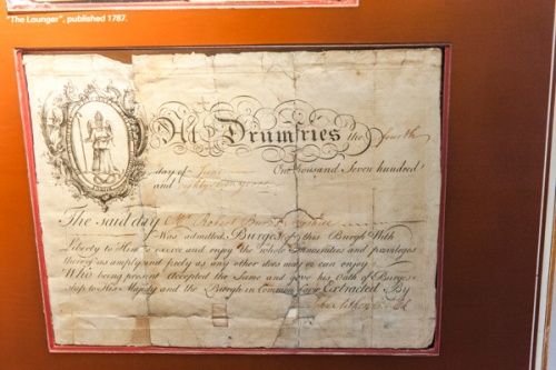 1787 charter making Burns a Burgess of Dumfries
