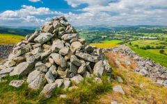 Looking down from the hill fort summit cairn