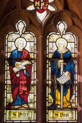 Stained glass depicting St Peter and St Paul