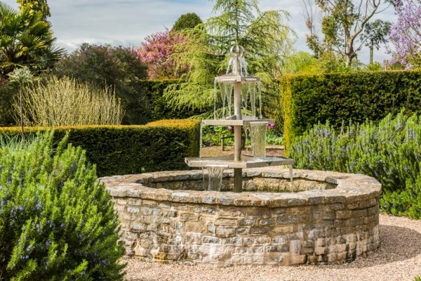 A water feature in the Blue Garden