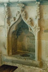 A medieval piscina in the south sanctuary