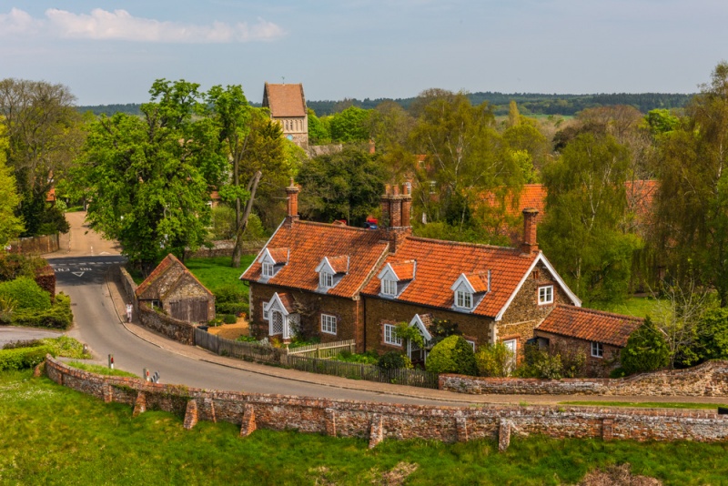 The village of Castle Rising from the castle earthworks