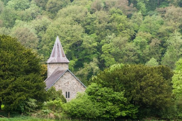 Cafnllys church from the base of the castle hill