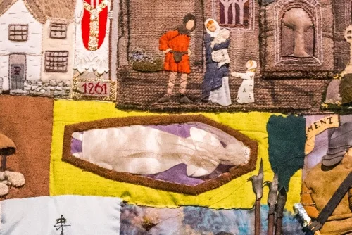 Marry Whiddon in her coffin, from the Chagford through the Ages patchwork