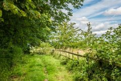 A footpath runs between the church and castle site