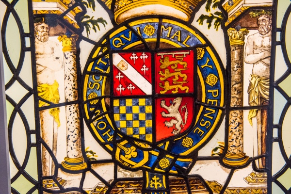1569 stained glass with the Duke of Norfolk's coat of arms
