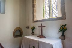 Chithurst, St Mary's Church, The altar and medieval piscina
