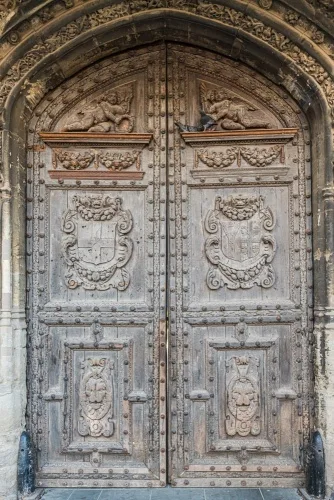 A beautifully-carved pedestrian gate