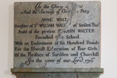 Anne Walter school plaque, 1716