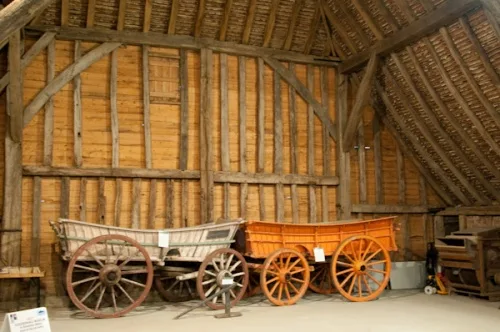 Farm wagons on display
