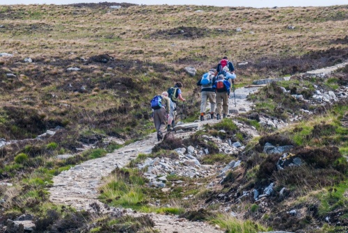 Climbing a rocky section of the trail