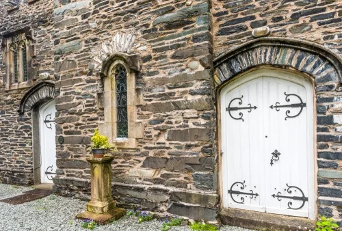 The west facade and church entrance