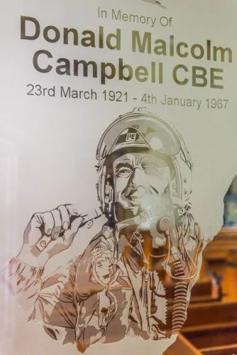Donald Campbell memorial glass