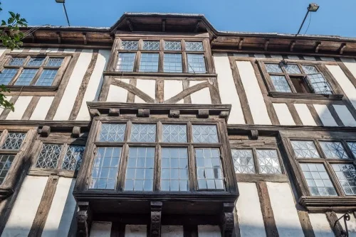 The timber-framed exterior