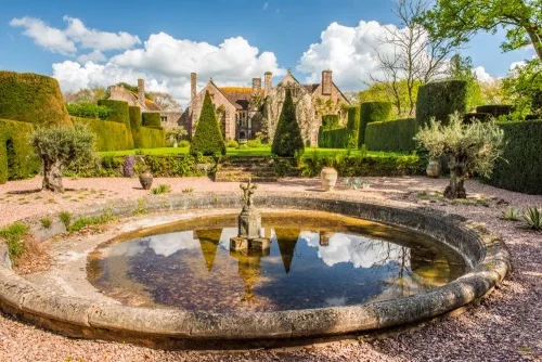 A fountain pond in the gardens