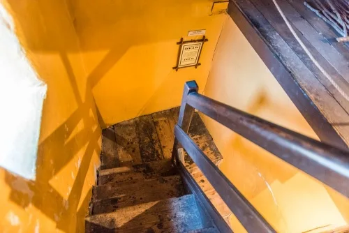The narrow attic stairs
