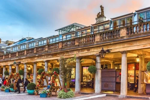 Covent Garden market entrance at dusk