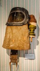 A baby's gas mask in the fashion exhibit