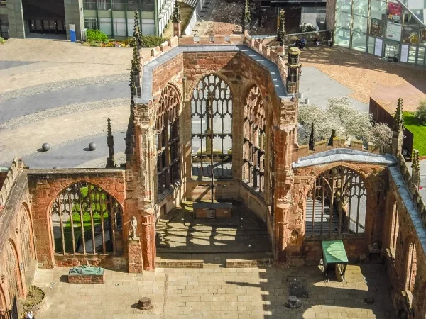 The medieval cathedral ruins from atop the tower