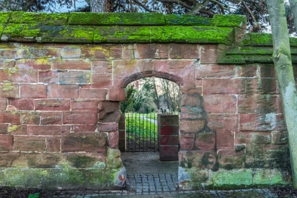 The restored medieval boundary wall