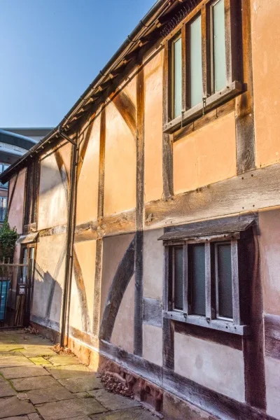 The timber-framed east wall