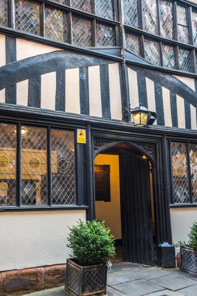 The Guildhall's timber-framed entrance