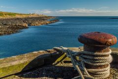 Looking towards Dunstanburgh Castle from the harbour wall