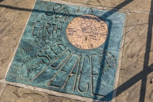 The Peace Pavement, one of sixteen sculptured paving stones