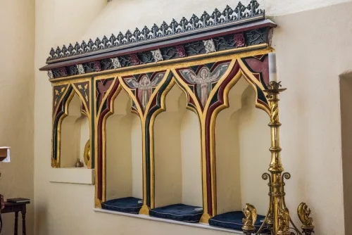 The triple sedilia and piscina in the chancel