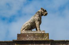 Statue of a dog outside the entrance