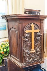 The finely carved pulpit