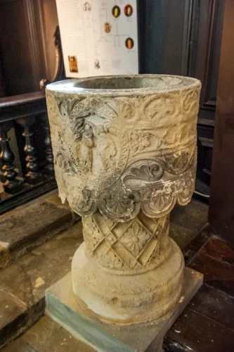 The beautifully carved chalice font