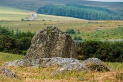 An upright and several fallen stones